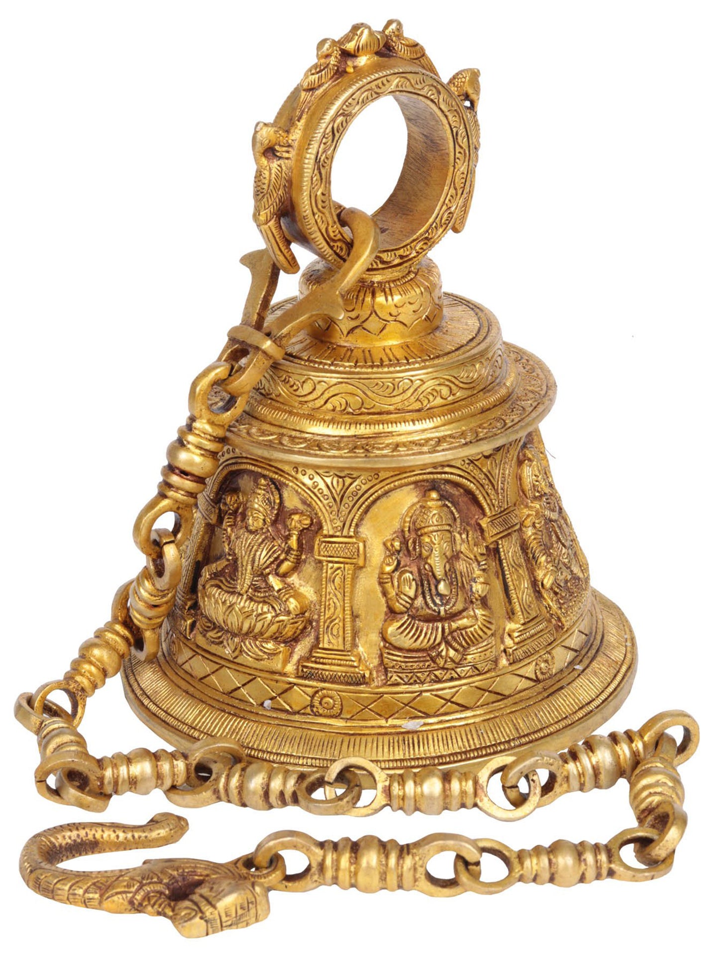 7" Temple Hanging Bell with Images of Lord Shiva, Hanuman, Ganesha, Goddess Lakshmi, Durga and Radha Krishna In Brass | Handmade | Made In India