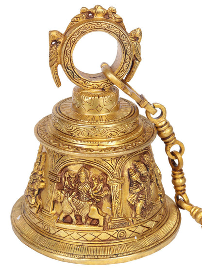 7" Temple Hanging Bell with Images of Lord Shiva, Hanuman, Ganesha, Goddess Lakshmi, Durga and Radha Krishna In Brass | Handmade | Made In India