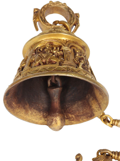 7" Temple Hanging Bell with Images of Lord Shiva, Hanuman, Ganesha, Goddess Lakshmi, Durga and Radha Krishna In Brass | Handmade | Made In India