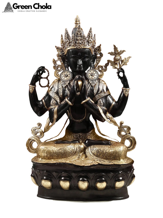 38-Inch Large Bodhisattva Deity Shadakshari Lokeshvara Brass Idol