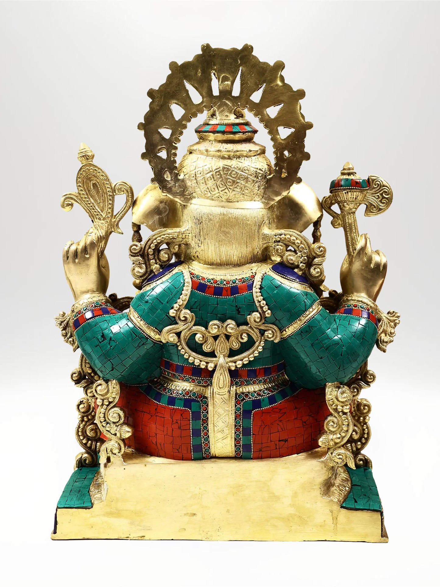 20-Inch Ornamented Lord Ganesha Brass Statue with Inlay Work