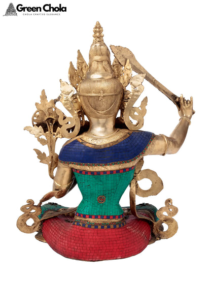 32-Inch Large Bodhisattva Manjushri Brass Statue | Tibetan Buddhist Deity Statue