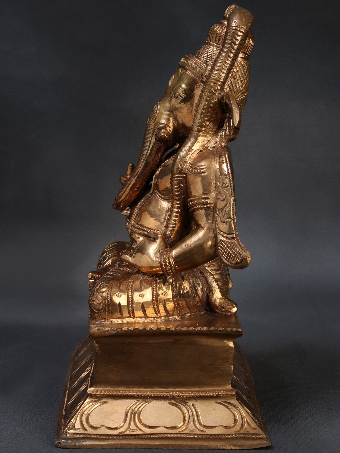 9" Ganesha Wearing A Long South Indian Garland Panchaloha Bronze Statue | Handmade Ganesha Idol