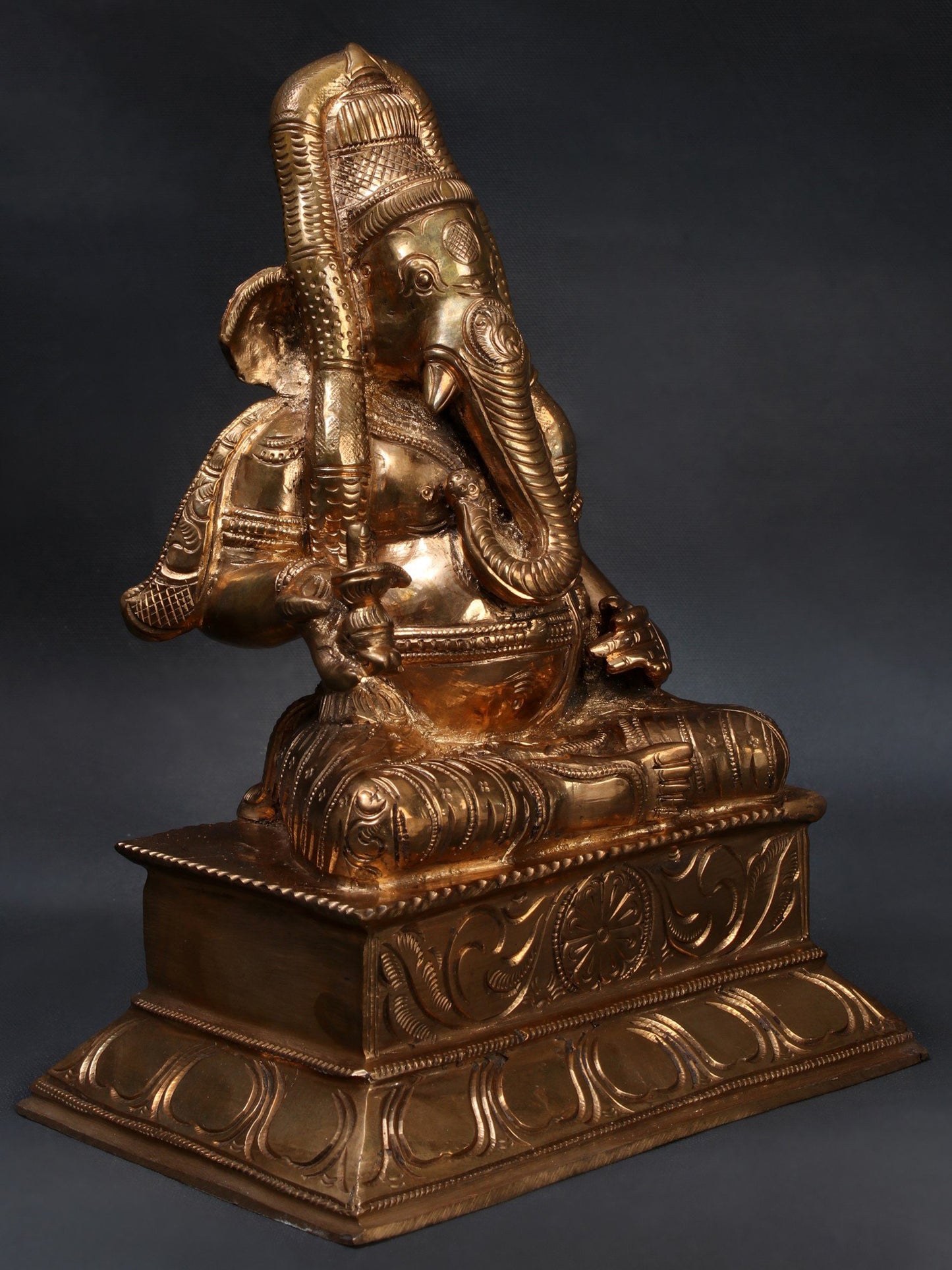 9" Ganesha Wearing A Long South Indian Garland Panchaloha Bronze Statue | Handmade Ganesha Idol