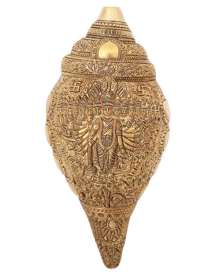 9" Brass Vishvarupa Vishnu Conch | Wall Hanging Statue | Handmade | Made in India