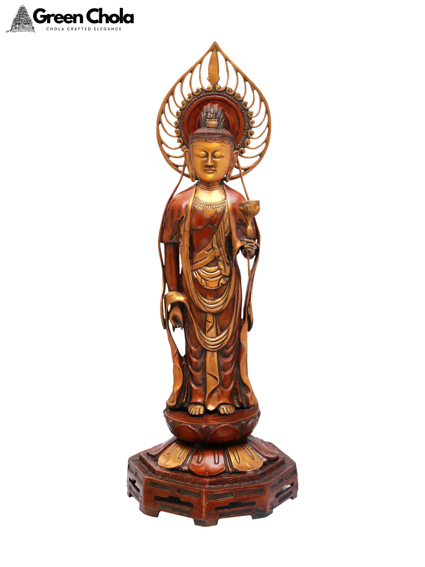 39-inch Large Kuan Yin Brass Statue - Japanese Form of Padmapani Avalokiteshvara