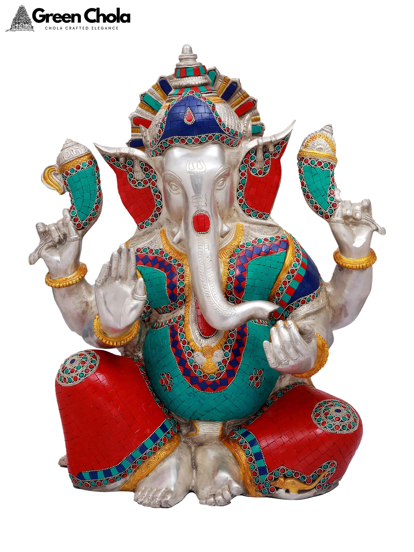 20-inch Inlay Ganesha Brass Statue | Home Temple Idol