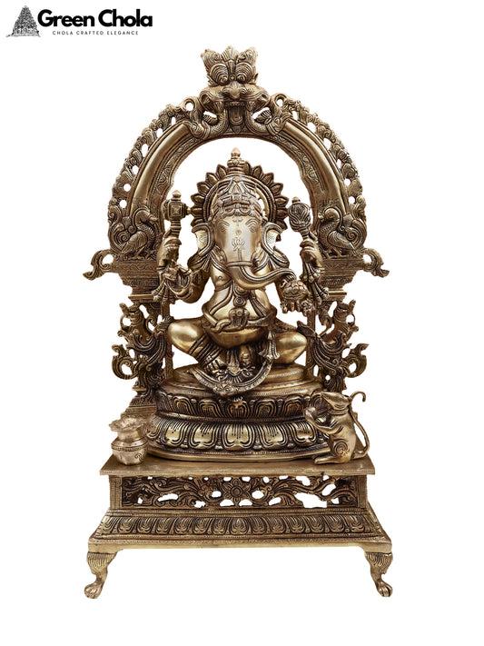 26-inch Brass Lord Ganesha Statue with Kirtimukha