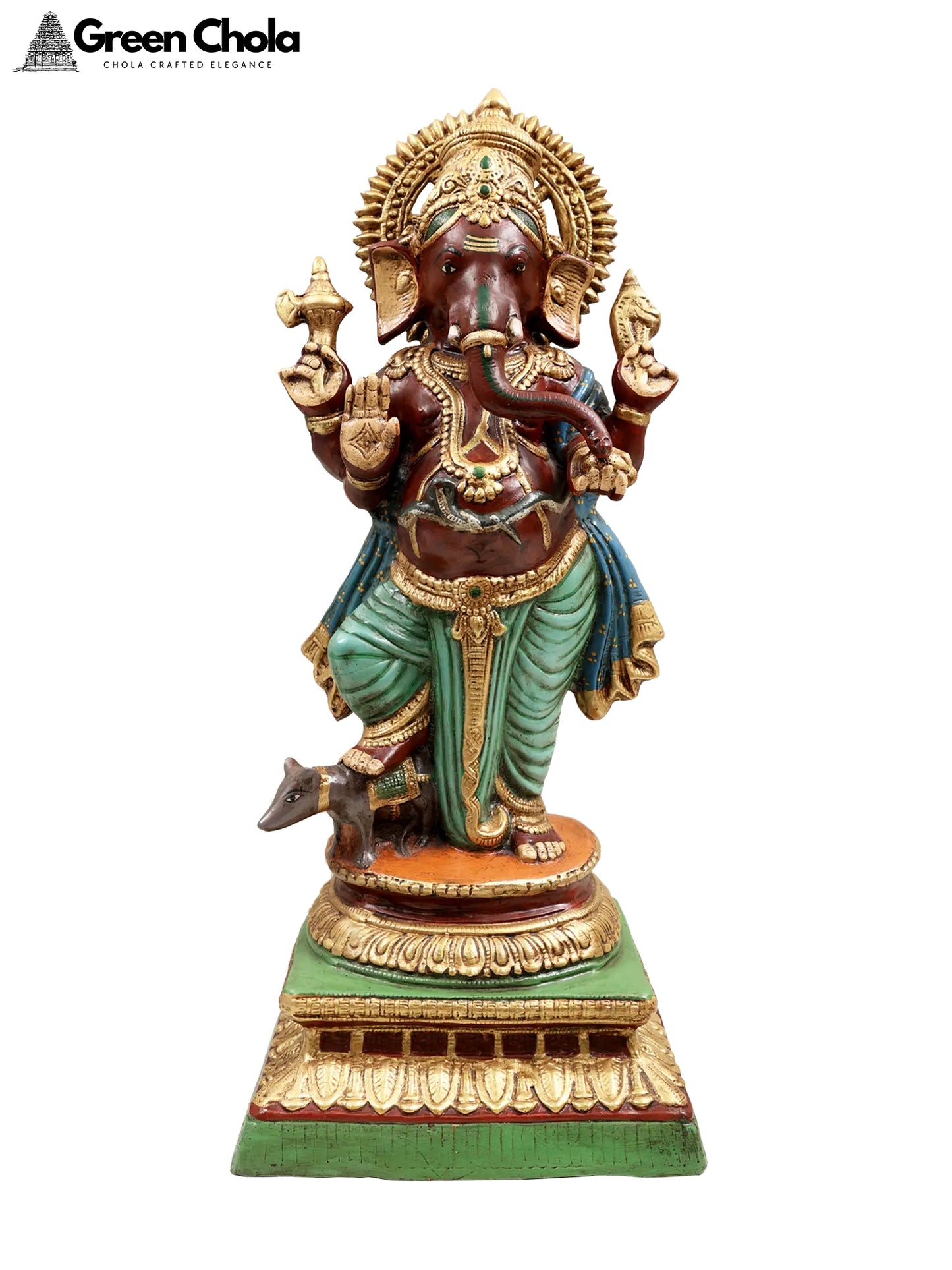 26-inch Brass Colorful Standing Ganesha Sculpture