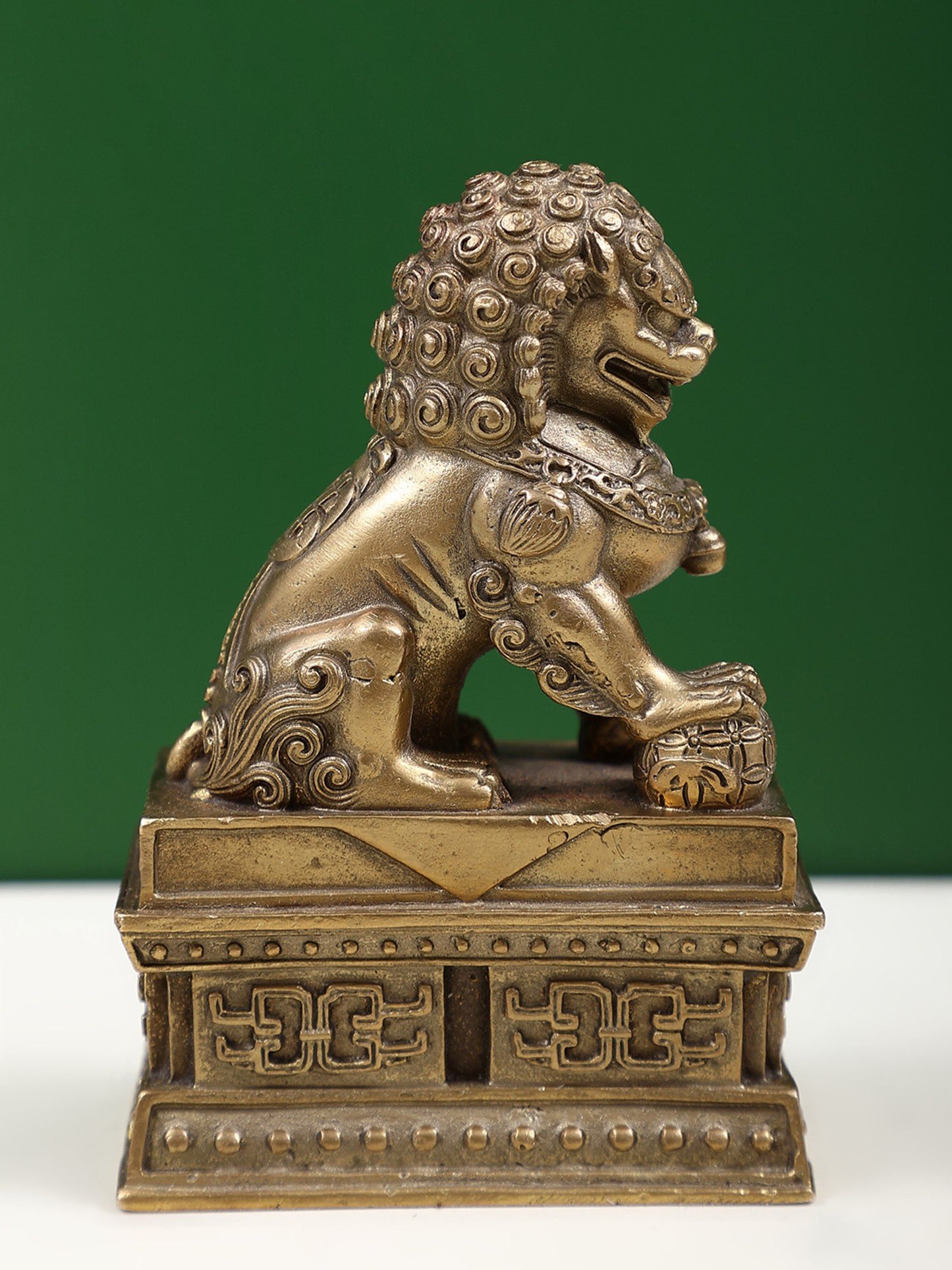 4" Small Bronze Chinese Guardian Lion Statue | Handmade Idol | Bronze Decor Statue