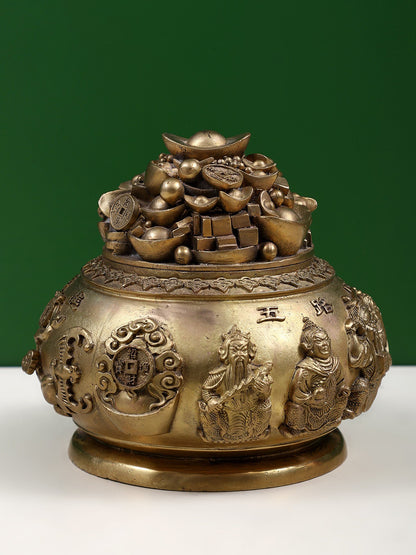 6" Bronze Feng Shui Wealth Pot (Superfine) In Bronze | Handmade Sculpture | Decorative Item