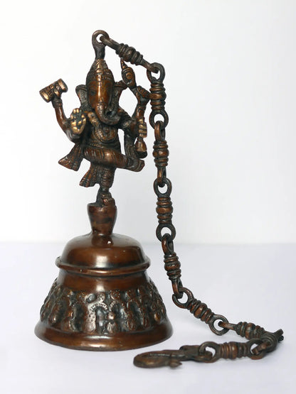 11" Brass Dancing Ganesha Hanging Bell | Handmade