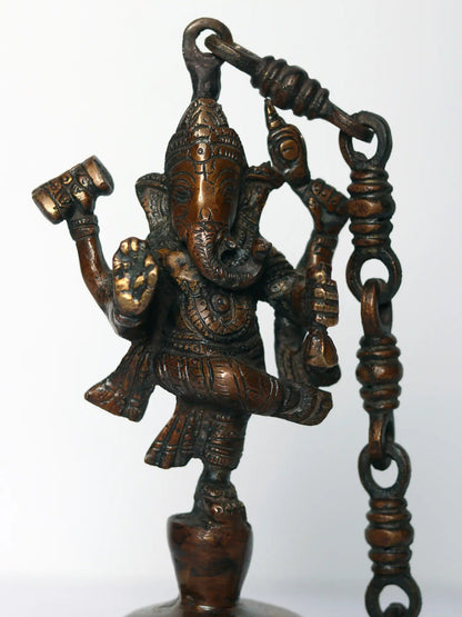 11" Brass Dancing Ganesha Hanging Bell | Handmade