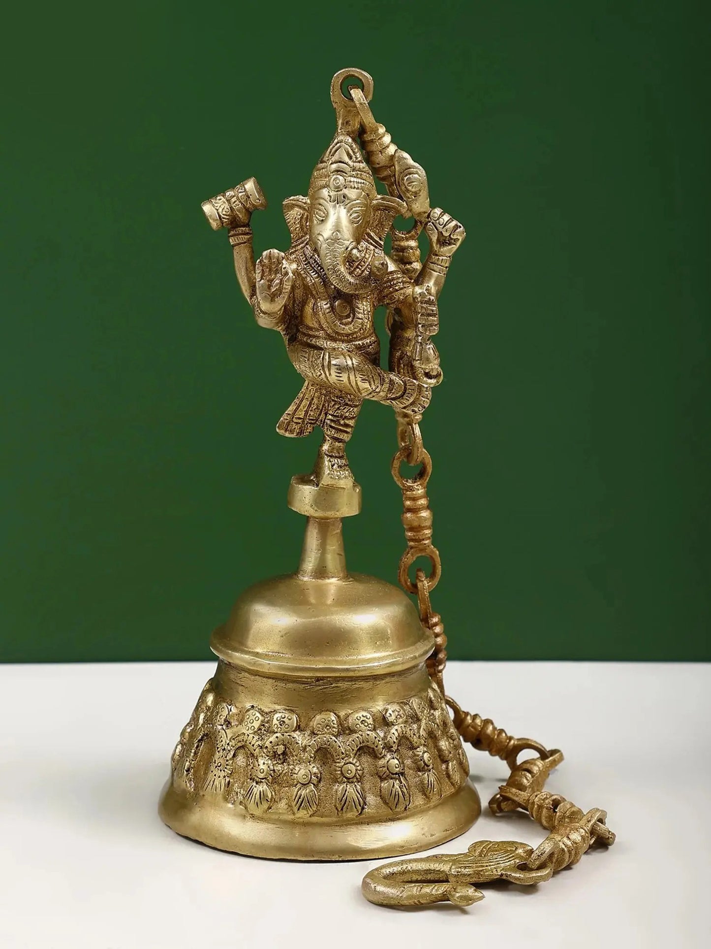 11" Brass Dancing Ganesha Hanging Bell | Handmade