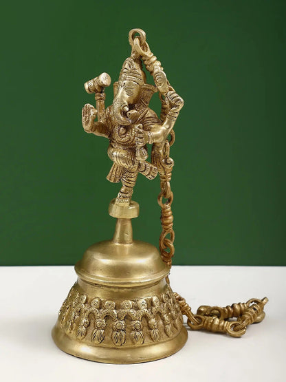 11" Brass Dancing Ganesha Hanging Bell | Handmade