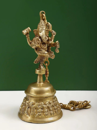 11" Brass Dancing Ganesha Hanging Bell | Handmade