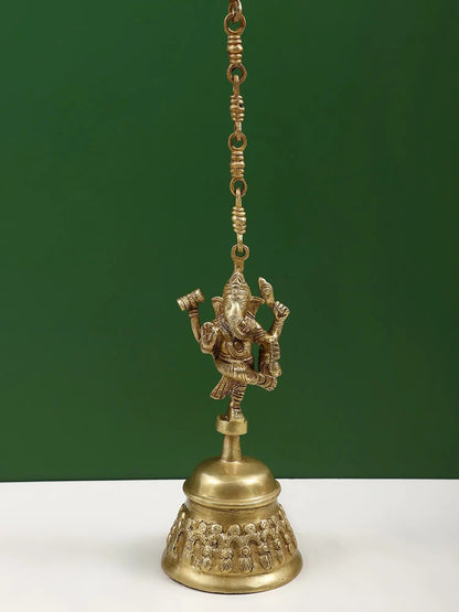 11" Brass Dancing Ganesha Hanging Bell | Handmade