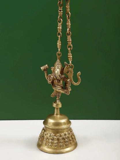 11" Brass Dancing Ganesha Hanging Bell | Handmade