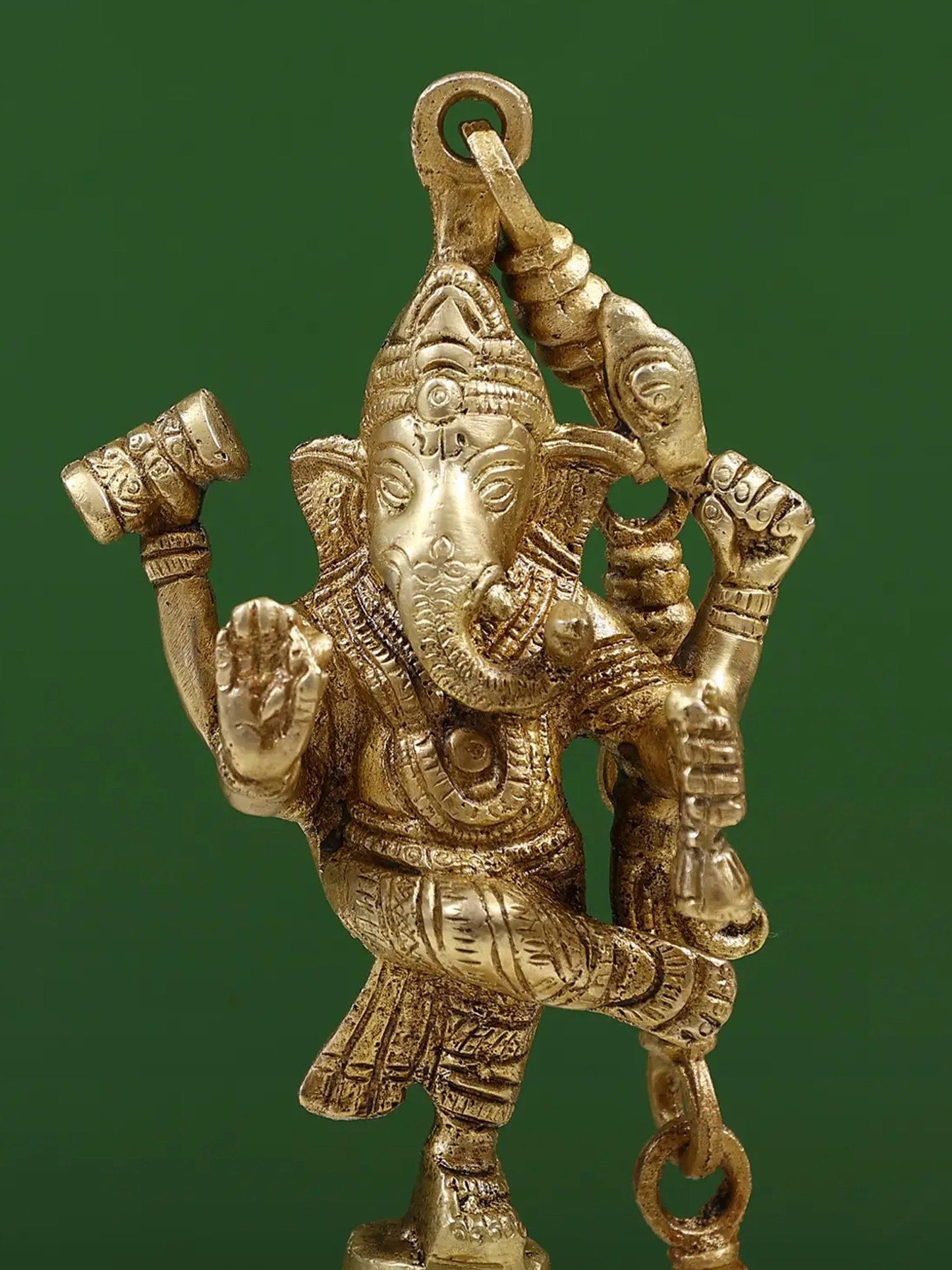 11" Brass Dancing Ganesha Hanging Bell | Handmade