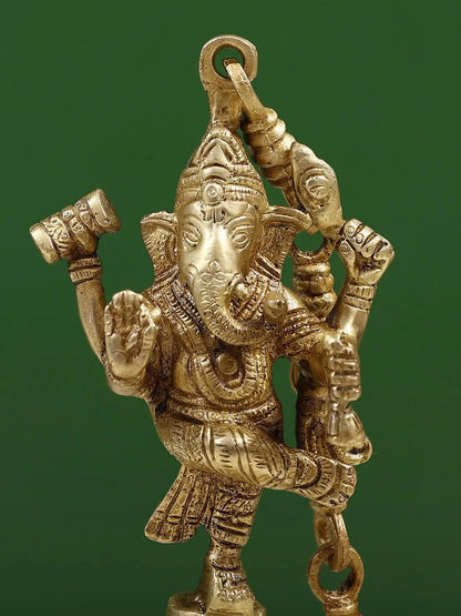 11" Brass Dancing Ganesha Hanging Bell | Handmade