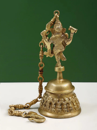 11" Brass Dancing Ganesha Hanging Bell | Handmade