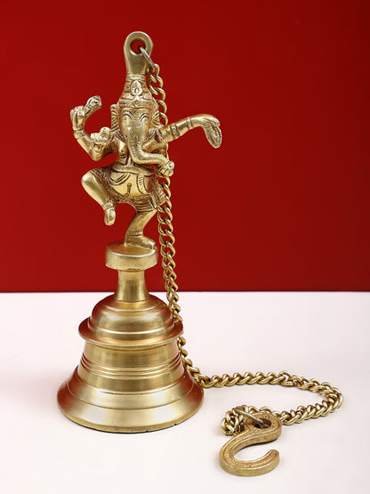 9" Brass Dancing Ganesha Hanging Bell | Handmade