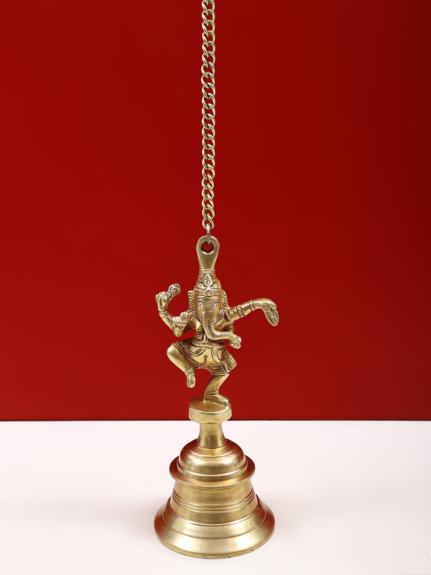 9" Brass Dancing Ganesha Hanging Bell | Handmade