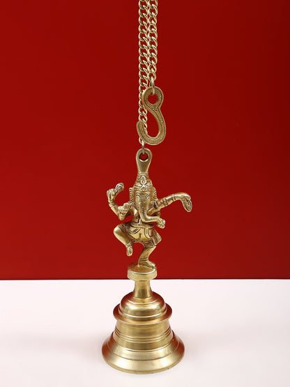 9" Brass Dancing Ganesha Hanging Bell | Handmade