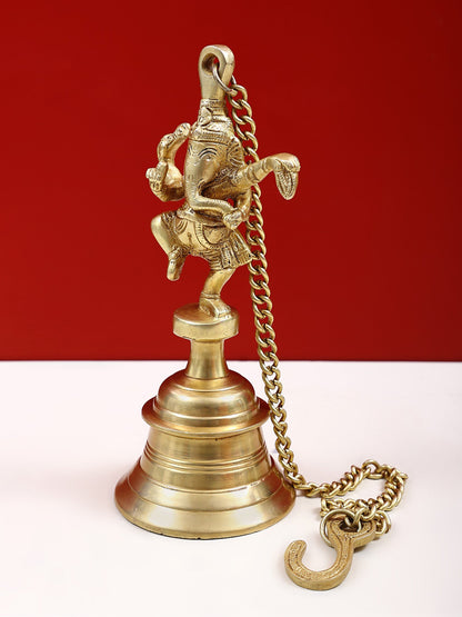 9" Brass Dancing Ganesha Hanging Bell | Handmade