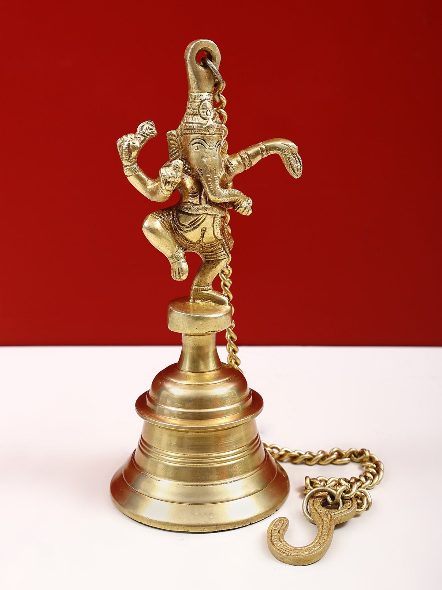 9" Brass Dancing Ganesha Hanging Bell | Handmade