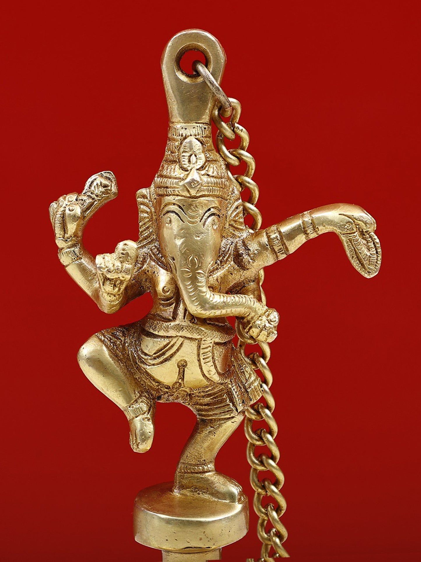 9" Brass Dancing Ganesha Hanging Bell | Handmade