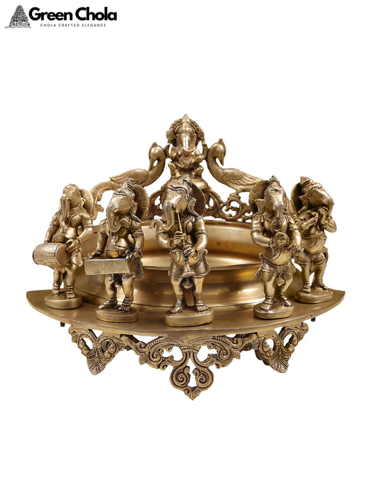 19-inch Brass Musical Ganesha Urli | Traditional Indian Home Decor