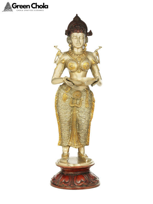 37-inch Large Deepalakshmi Brass Statue | Spiritual Home Decor