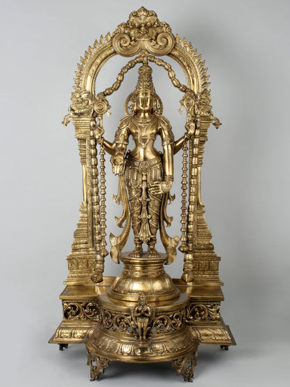 40" Graciously Adorned, Larger-Than-Life Lord Vishnu | Handmade Lord Vishnu Idol | Bronze Statue