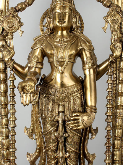 40" Graciously Adorned, Larger-Than-Life Lord Vishnu | Handmade Lord Vishnu Idol | Bronze Statue