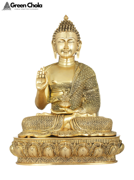 22-inch Resplendent Buddha Brass Statue Bestowing his Blessings