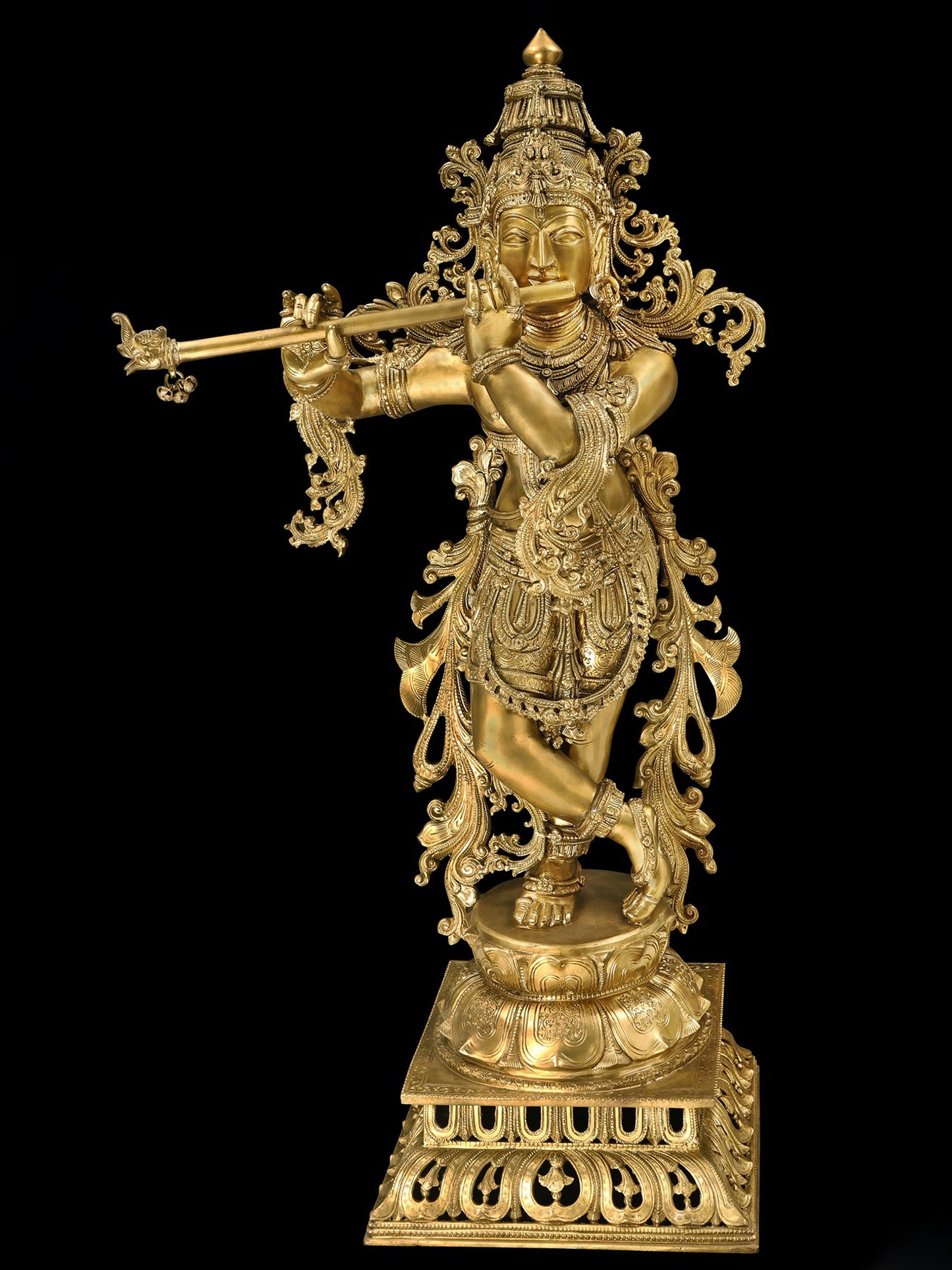 42" Superfine Lord Krishna, Contained In A Network Of Vines | Handmade Bronze Statue