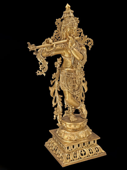 42" Superfine Lord Krishna, Contained In A Network Of Vines | Handmade Bronze Statue