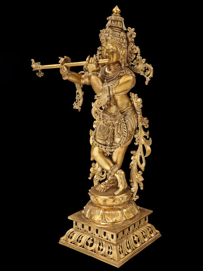 42" Superfine Lord Krishna, Contained In A Network Of Vines | Handmade Bronze Statue