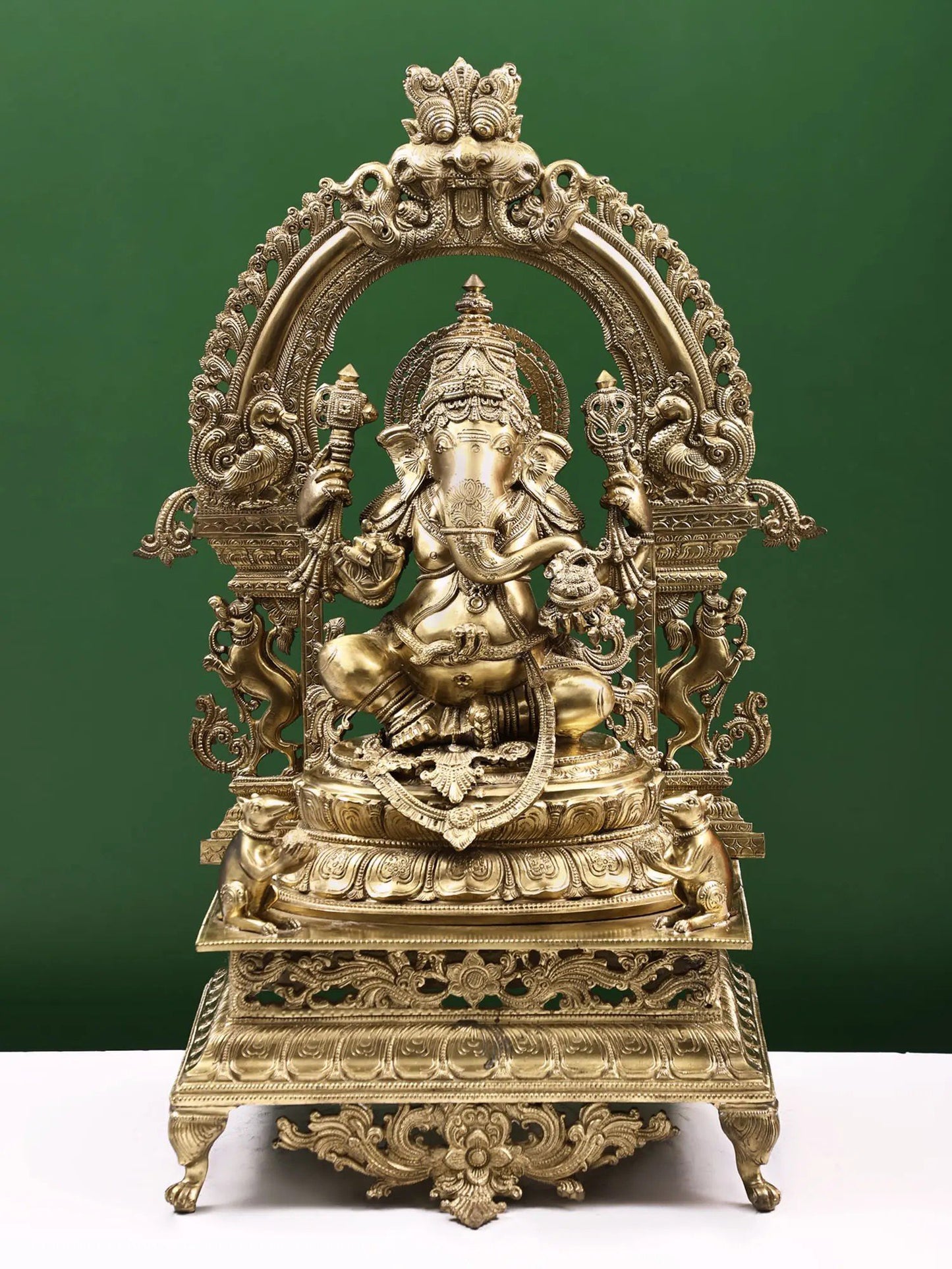 29" The Splendour Of Lord Ganesha, Seated Under A Kirtimukha Aureole | Handmade Lord Ganapati Statue