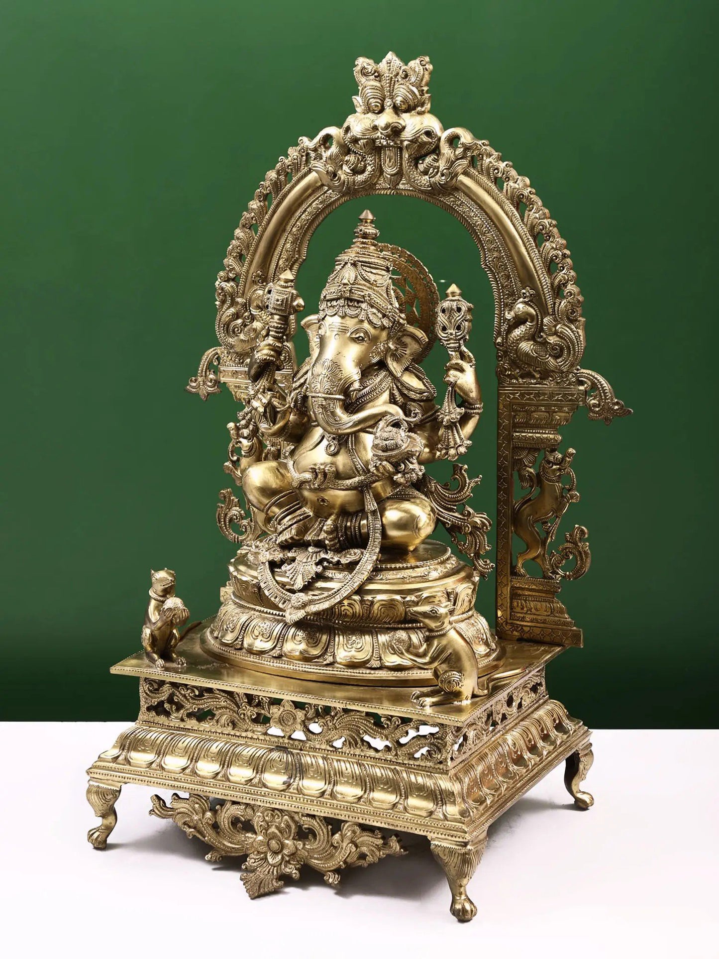 29" The Splendour Of Lord Ganesha, Seated Under A Kirtimukha Aureole | Handmade Lord Ganapati Statue