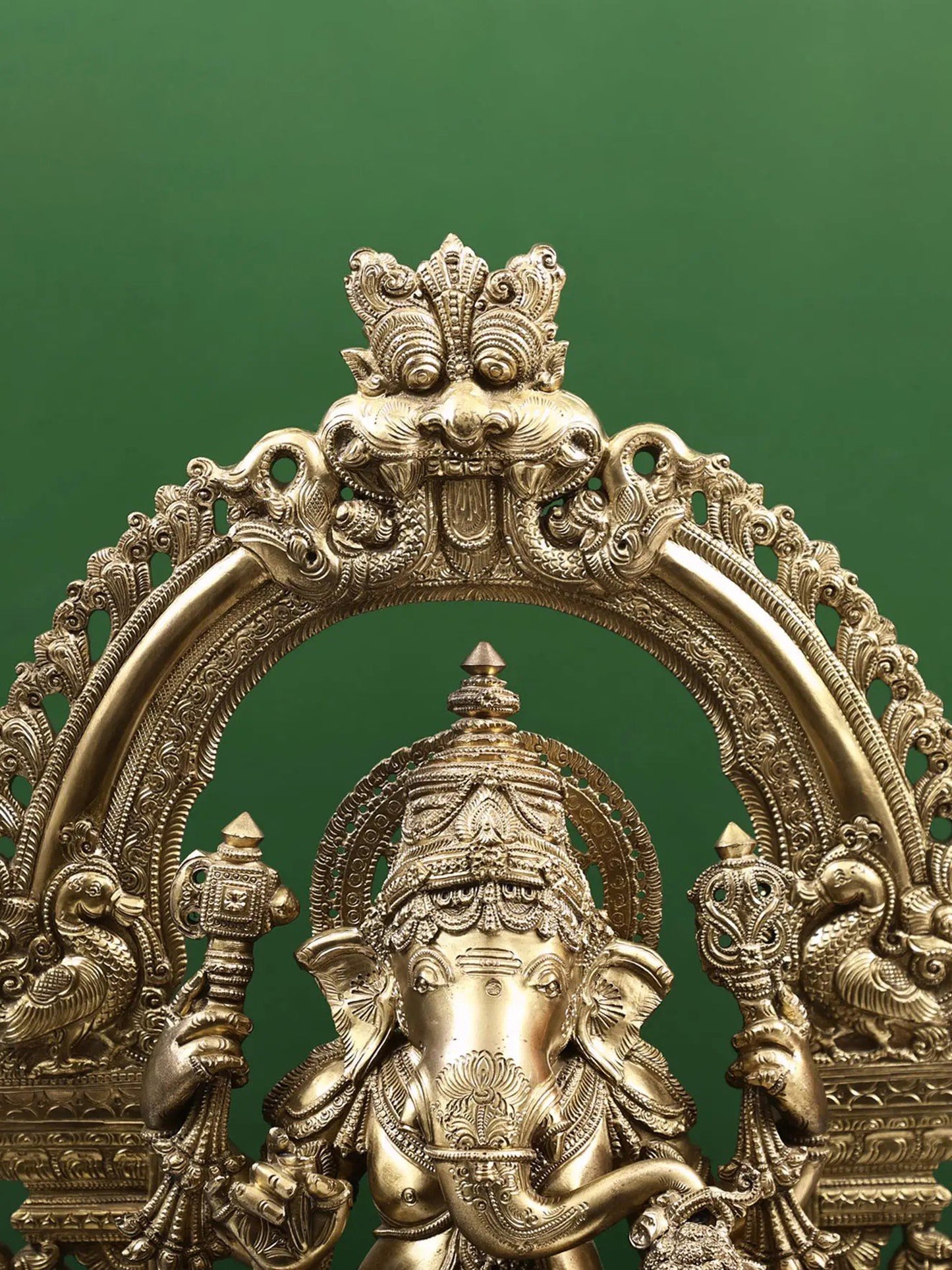 29" The Splendour Of Lord Ganesha, Seated Under A Kirtimukha Aureole | Handmade Lord Ganapati Statue