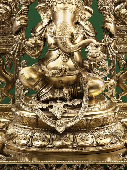 29" The Splendour Of Lord Ganesha, Seated Under A Kirtimukha Aureole | Handmade Lord Ganapati Statue