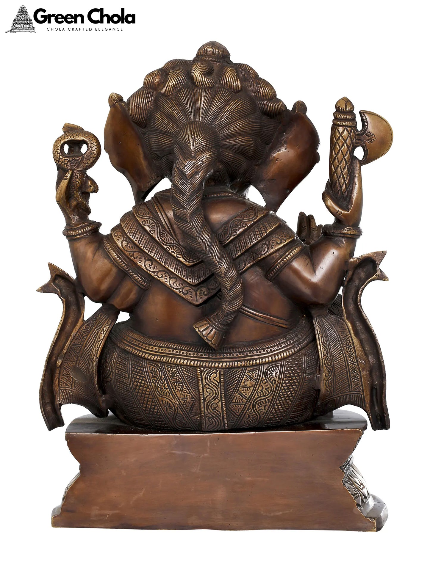 16-inch Seated Ganesha Brass Statue with Modak in Hand