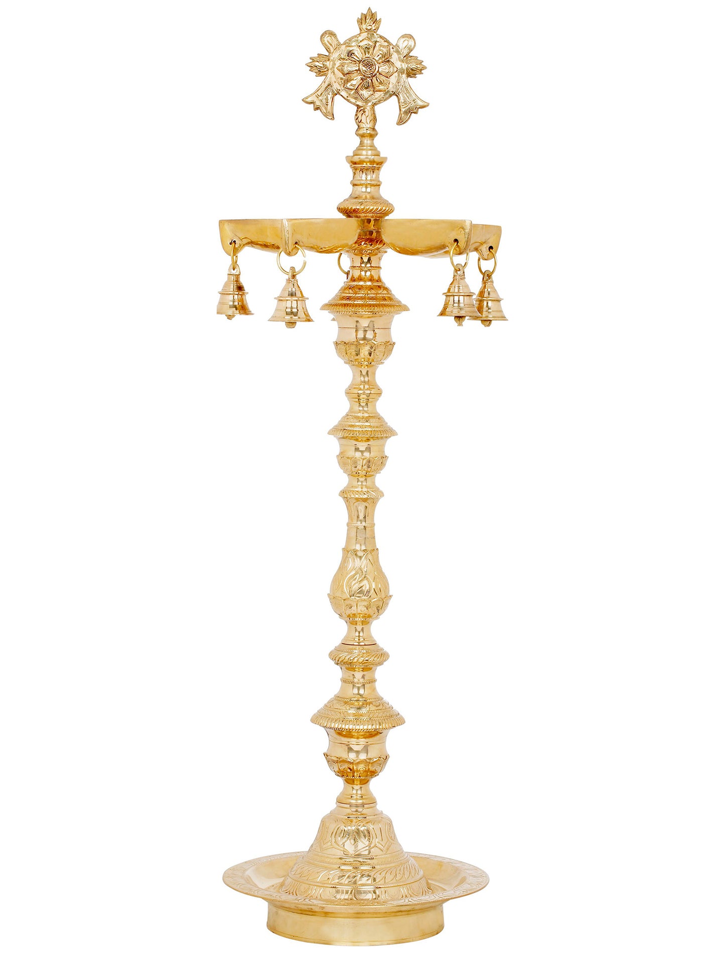 39" Large Brass Vaishnava Lamp with Chakra and Symbols | Handmade | Made in India