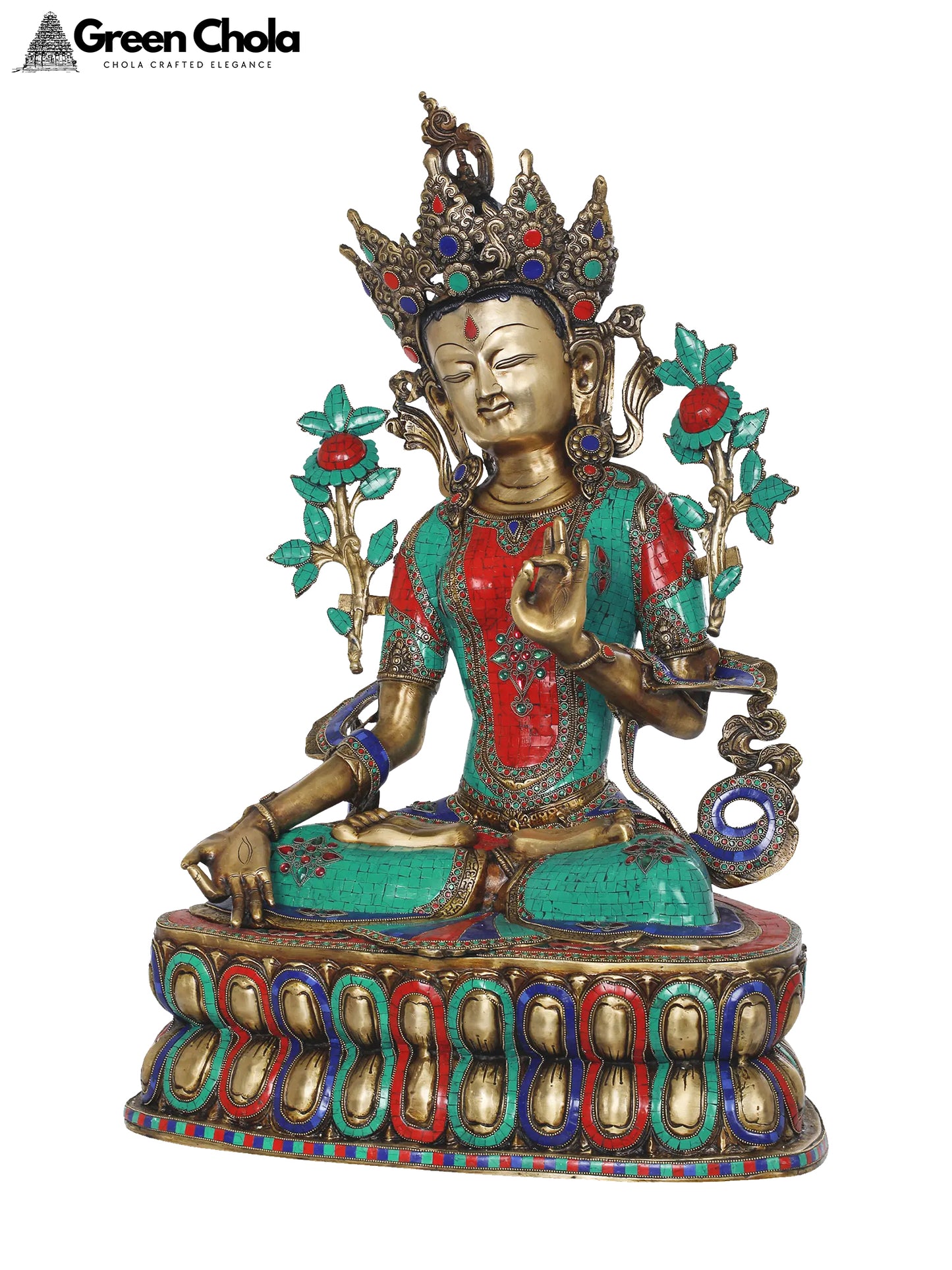 33-Inch Large Buddhist Deity White Tara Brass Statue | Handcrafted Tibetan Idol