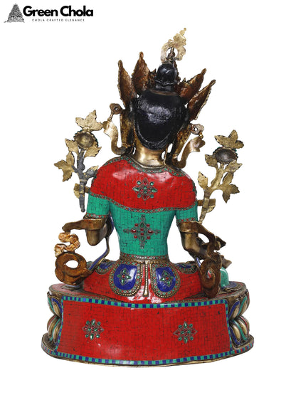 33-Inch Large Buddhist Deity White Tara Brass Statue | Handcrafted Tibetan Idol