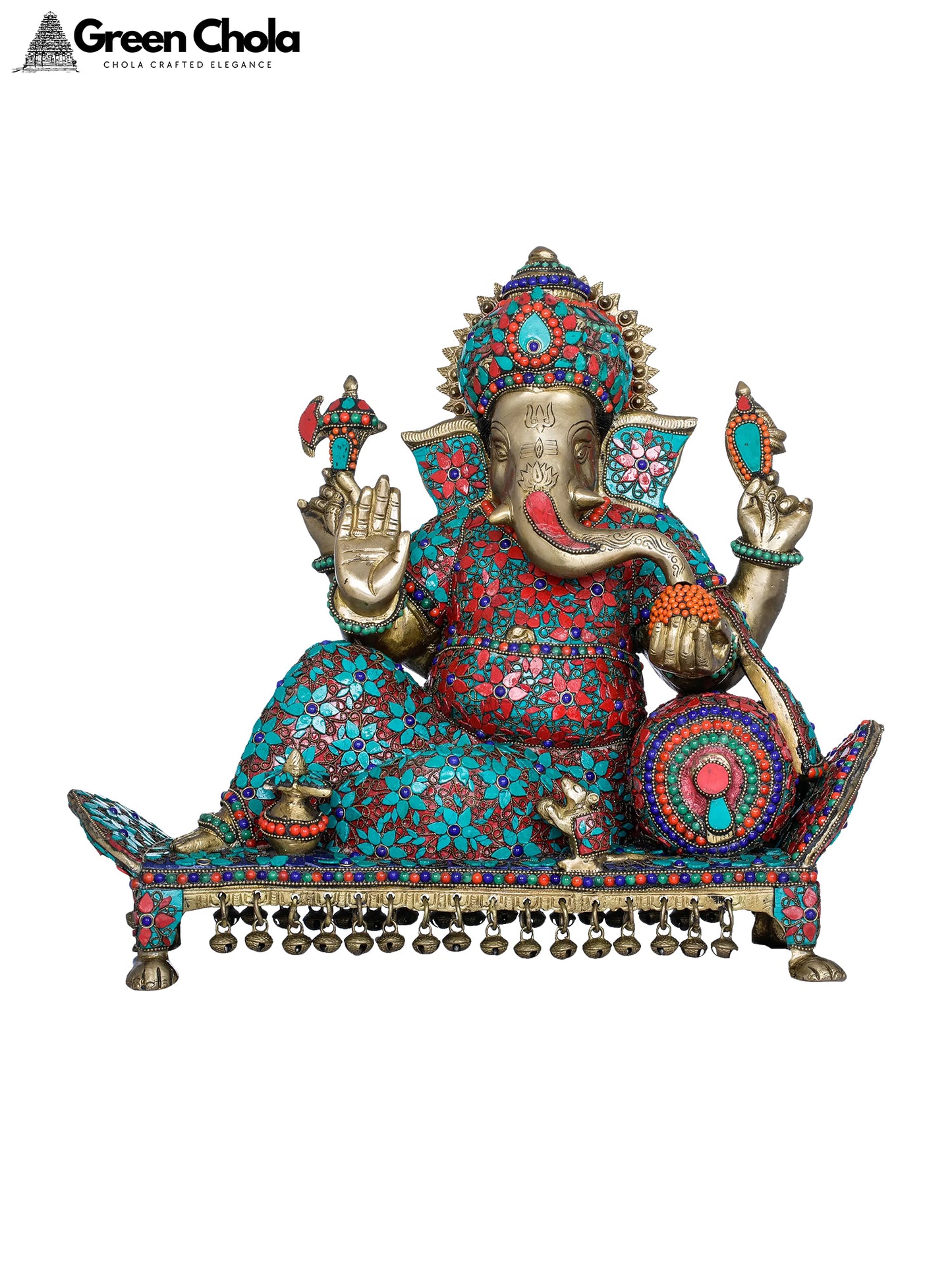 16-inch Brass Ganesha Statue Relaxing on a Recliner