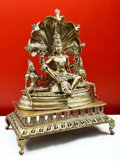 26" Sheshanaga Aureole Of Seated Lord Vishnu | Handmade Idol  | Statue For Temple | Made In South India