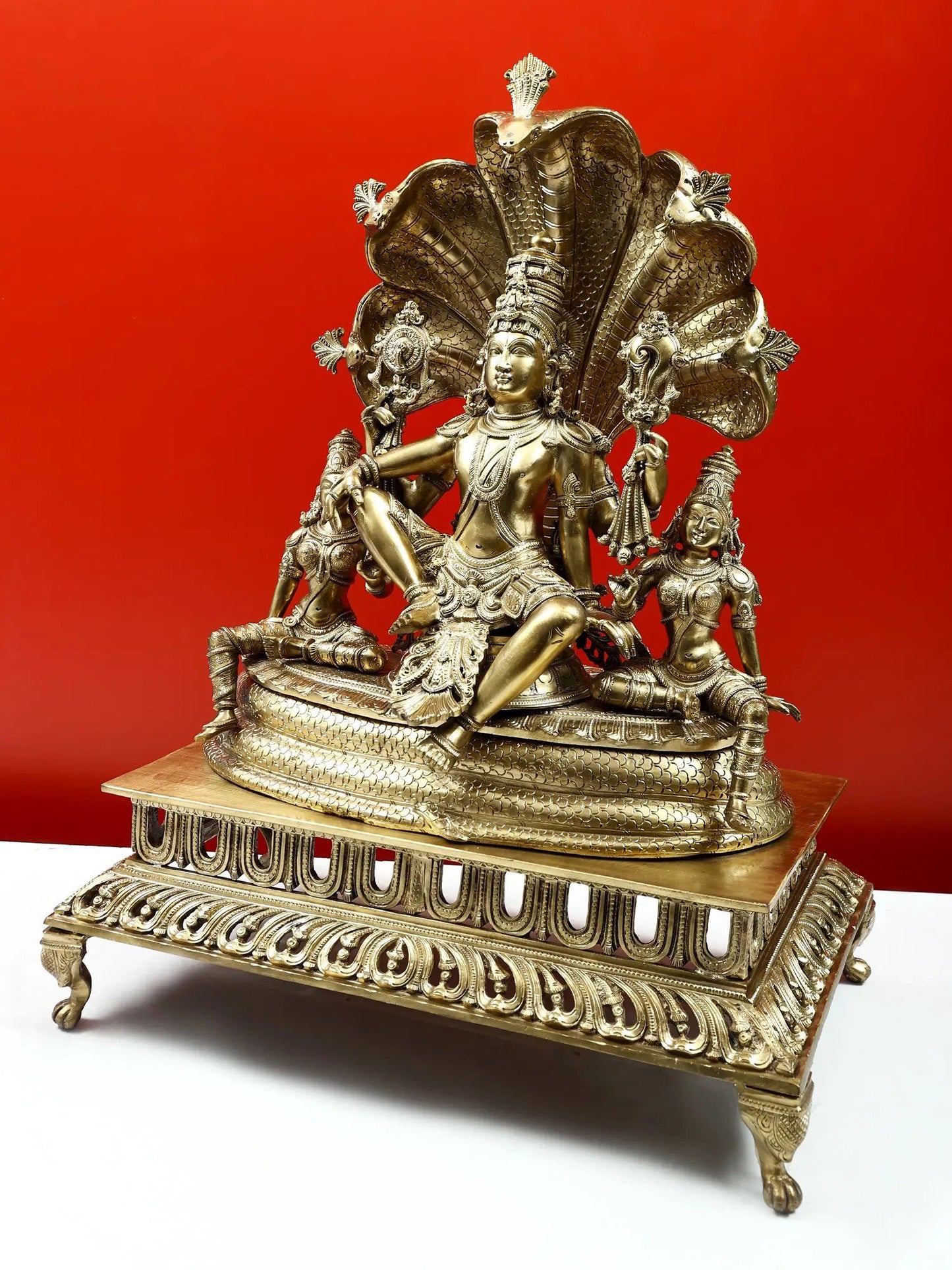 26" Sheshanaga Aureole Of Seated Lord Vishnu | Handmade Idol  | Statue For Temple | Made In South India